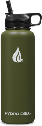 HYDRO CELL Stainless Steel Insulated Water Bottle with Straw - For Cold & Hot Drinks - Metal Vacuum Flask with Screw Cap and Modern Leakproof Sport Thermos for Adults (Army 40oz)