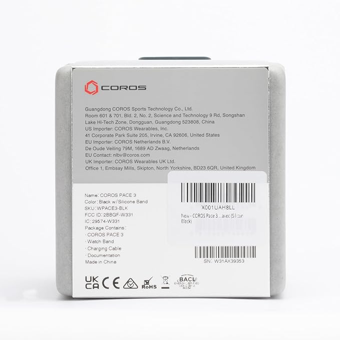 COROS PACE 3 GPS Sport Watch– Lightweight, Comfortable Running Watch, 17-Day Battery Life, Accurate GPS, Heart Rate Monitor, Navigation, Sleep Tracking, Training Plan, Run, Bike, and Ski-Black silicon