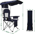 PLKO Camping Chairs with Canopy, Portable Quad Lawn Chair for Adults, Folding Recliner Chair with Cup Holder Outdoor Events and Shade- Support 330 LBS