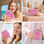 Passport Holder Cover Initail Letter A-Z Travel Wallet Embossed Design RFID Blocking Card Holder Personalized Gift Passport Cover Wallet, Passport Book Holders for Women and Girls, Pink-T