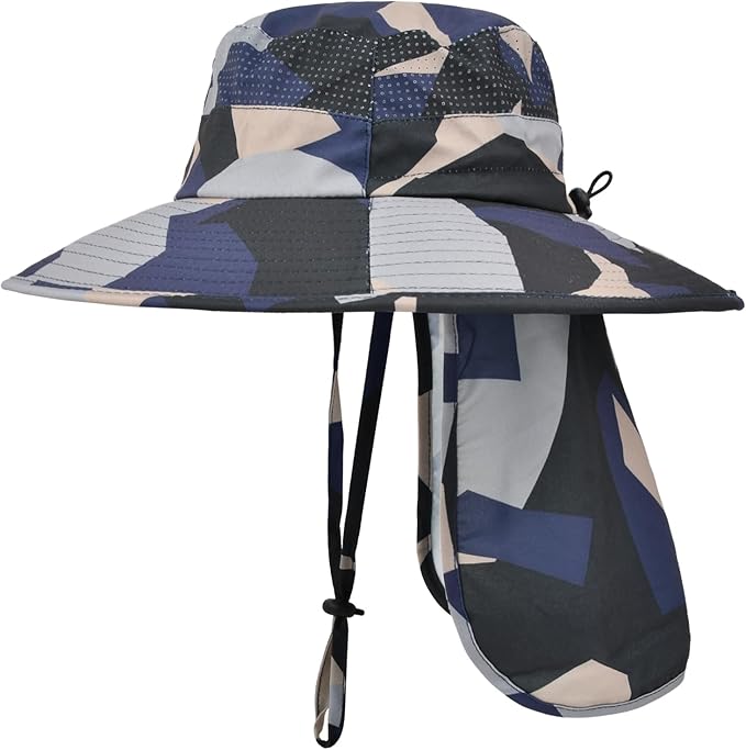 Sun Hats for Men Women Fishing Hat UPF 50+ Breathable Wide Brim Bucket Hats Summer UV Protection Safari Hat with Neck Flap