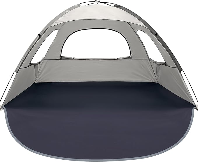 WhiteFang Beach Tent Anti-UV Portable Sun Shade Shelter for 3/4/6/8 Person, Extendable Floor with 3 Ventilating Mesh Windows Plus Carrying Bag, Stakes and Guy Lines