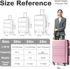 Kono 28 Inch Luggage Expandable Suitcase Lightweight with Spinner Wheels TSA Lock Hardside Large Checked Luggage Durable Rolling Suitcase Pink