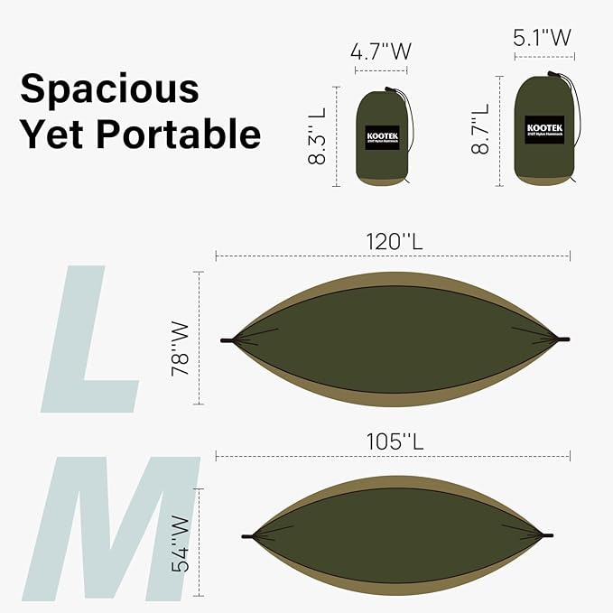 Kootek Camping Hammock, Portable Hammocks with Tree Straps & Attached Carry Bag, Camping Essentials Gear, Perfect for Outside Indoor Hiking Beach Backpack Travel