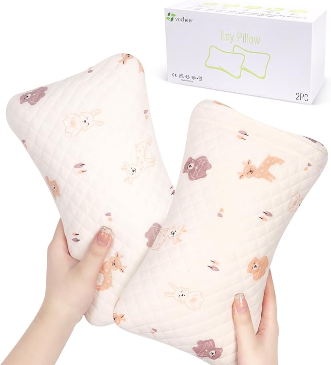 vocheer Small Pillows for Sleeping, 11"x 7" Mini Travel Pillow, Tiny Pillows for Neck, Wrist, Lumbar and Knee, Pets Pillow, Cotton, Machine Washable,Pink Deer-2PC