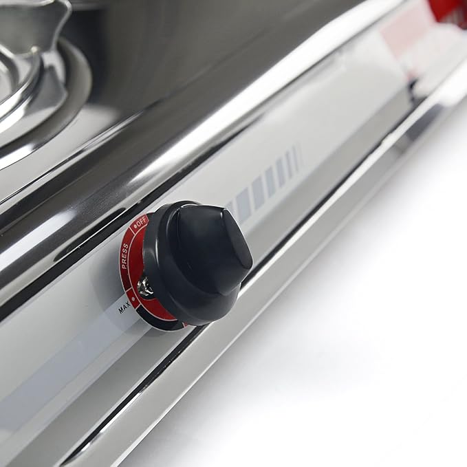 XtremepowerUS 27,000 BTU Double Burner Stove Auto Ignition Outdoor Propane Portable Camping RV Cooking Range Adjustable Knob Countertop
