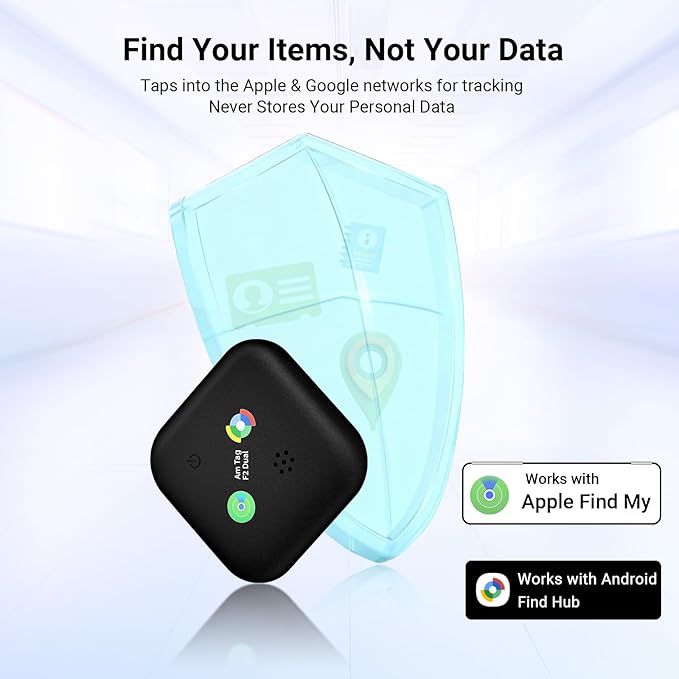 Dual-System Compatible Bluetooth Tracker for iOS or Android Key Finder, Item Locator, Smart Luggage Tracker, Pet Tracker Works with Apple Find My or Google Find Hub IP67 Waterproof Rating