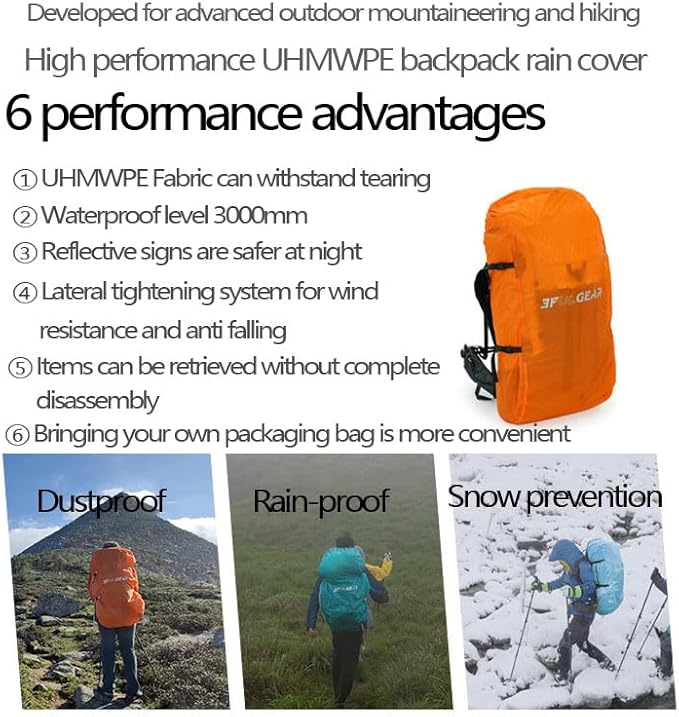 3F 20-85L backpack rain cover, waterproof, dustproof, wear-resistant, tear resistant outdoor hiking backpack cover (orange-L)