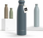 LARS NYSØM Stainless Steel Insulated Water Bottle 12oz 17oz 25oz 34oz 51oz | Insulated Thermo Flask for Hot and Cold Beverages | Leakproof Drinking Bottle (Stone Blue, 17oz)