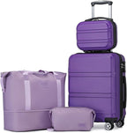 Kono Luggage Set 4 Piece Carry On Hardside Luggage with TSA Lock Spinner Wheels Carry On Suitcase Purple