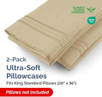King Standard Pillow Cases Set of 2 - Soft Hotel Quality Pillowcase Covers - Comfy Bedding for Women, Men, Kids & Teens - Machine Washable Pillow Protectors - 2 Piece Set - King Standard Size Beige