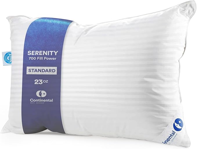 Continental Bedding Luxury Down Pillow Standard Size Pack of 1 - Cool Breathable Bed Pillows for Sleeping, Back, Side, Stomach Sleepers – 700 FP, Firm