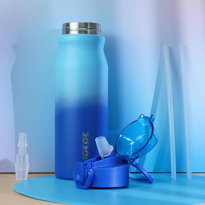 BJPKPK Insulated Water Bottle 25oz Stainless Steel Water Bottles With Straw And Carry Handle Double Wall Metal Thermo,Sky