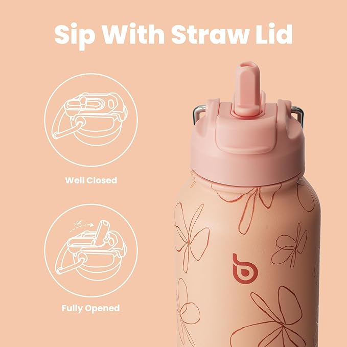 BOTTLE BOTTLE 32oz Insulated Water Bottle Stainless Steel Sport Water Bottle with Straw Dual-use Lid Design for Gym with Pill Box