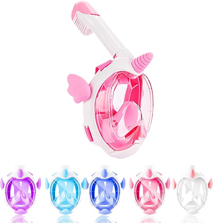 Kids Snorkel Mask, Full Face Snorkel Mask for Kids 4-16, 180 HD View Anti-Fog Anti-Leak Snorkel Mask for Kids Snorkel Set Snorkeling Gear for Kids