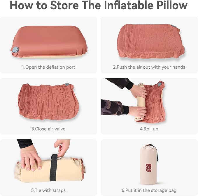 Camping Pillow with Memory Foam, Self-Inflating Portable Ultralight Inflatable Pillow for Neck Lumbar Support - Upgrade Backpacking Pillow Travel Air Pillows for Camping/Hiking/Backpacking (Khaki)