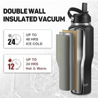 40oz Black Water Bottle Stainless Steel, Keep Cold 24H&Hot 12H, Water Bottle with Straw&Spout Lids, Insulated Water Bottle Double Wall Vacuum, Fit in Any Car Cup Holder, Leak-proof BPA Free