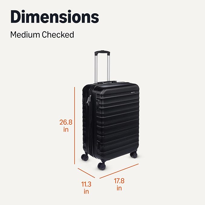 Amazon Basics 26" Hardside Medium Checked Luggage, Hardshell Suitcase With Wheels, Expandable For Up to 15% More Space, With Scratch-Resistant Surface, Four Multi-directional Wheels, Black
