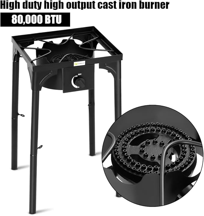 GYMAX Camping Stove, Single Burner Propane Camp Stove w/Adjustable Legs, 100,000-BTU Output, 20 PSI Regulator & CSA Certification, 30’’ Outdoor Stove, High Pressure Propane Burner for BBQ (1 Burner)