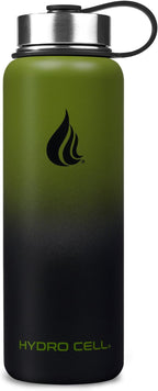 HYDRO CELL Stainless Steel Insulated Water Bottle with Straw - For Cold & Hot Drinks - Metal Vacuum Flask with Screw Cap and Modern Leakproof Sport Thermos for Adults (Army/Black 40oz)