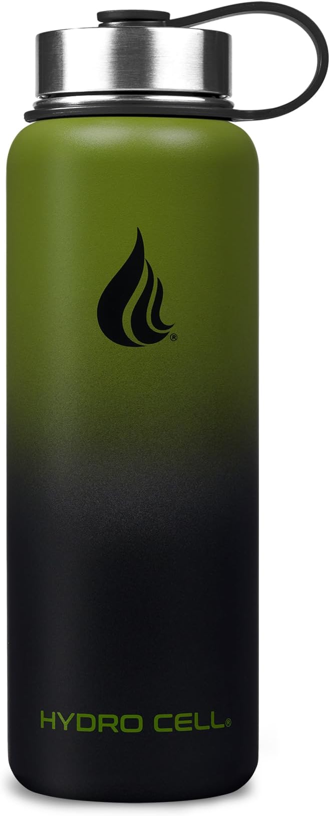 HYDRO CELL Stainless Steel Insulated Water Bottle with Straw - For Cold & Hot Drinks - Metal Vacuum Flask with Screw Cap and Modern Leakproof Sport Thermos for Adults (Army/Black 40oz)