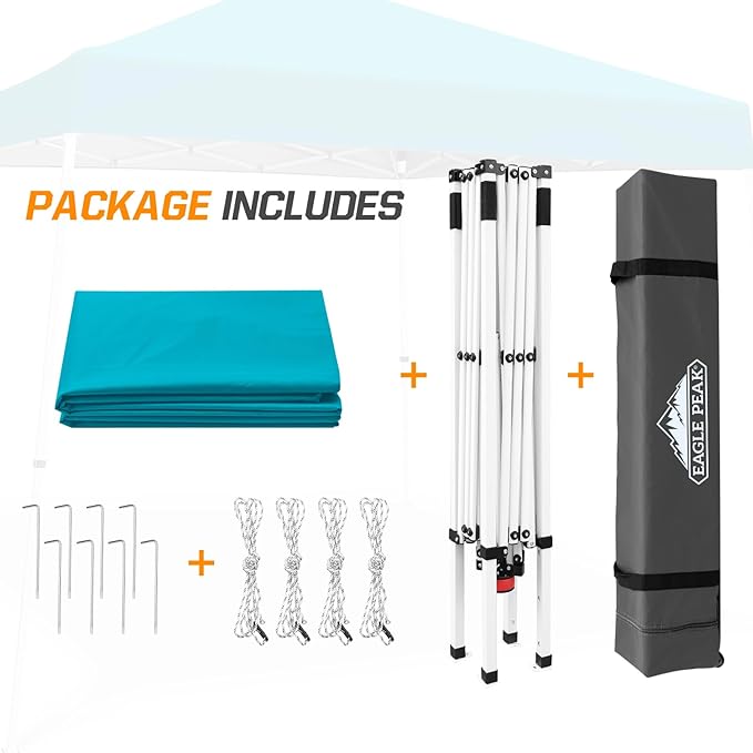 EAGLE PEAK 10x10 Slant Leg Pop-up Canopy Tent Easy One Person Setup Instant Outdoor Beach Canopy Folding Portable Sports Shelter 10x10 Base 8x8 Top (Turquoise)