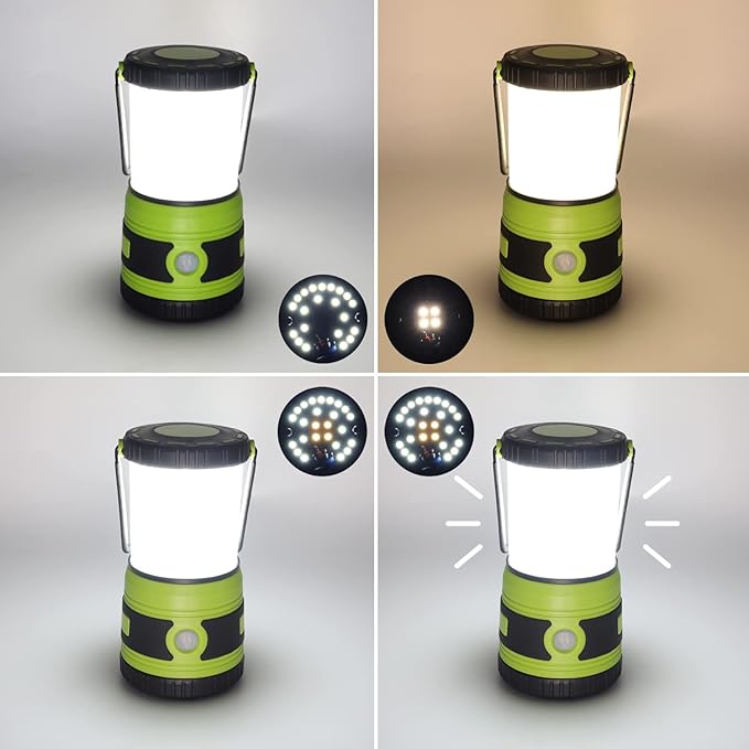 LED Camping lamp Super Bright 1500 lumens 4 Light Modes Dimmable searchlight Battery-Powered Emergency lamp Suitable for Night Hiking Tent Lighting Emergencies Power outages (Green X2)