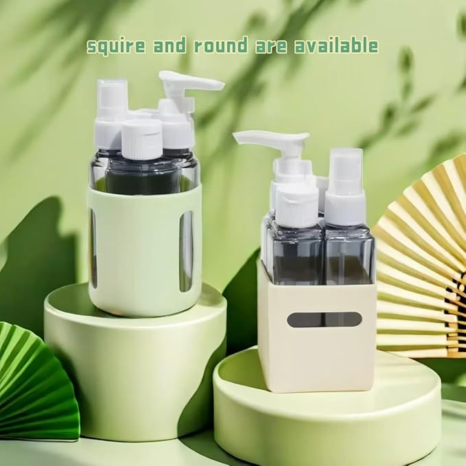 4 in 1 Travel Dispenser, 4 Pack Travel Bottles for Toiletries, Leak Proof Travel Size Containers, Portable Containers for Shampoo Lotion Conditioner Cream (GREEN 60ML)