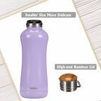 YOHKOH Mini Insulated Water Bottle With Bamboo Lid - 11.8oz Small Vacuum Insulated Water Bottle for Women Kids, 12 Hrs Hot & 24 Hrs Cold Stainless Steel Thermos Leak-Proof BPA-Free (11.8oz,Violets)
