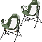Portal Hammock Camping Chair, Portable Outdoor Swinging Chairs, Rocking Chair for Adults with Adjustable Back and Height for Lawn, Backyard, Patio, Supports 400 lbs, Mesh High Back, Green, 2 Pack