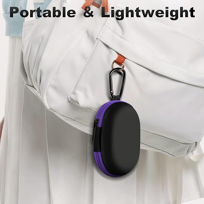 2Pack Oval Earbud Case Portable EVA Carrying Case Storage Bag Cell Phone Accessories Organizer with Carabiner for Earphone, Earbud, Earpieces, SD Memory Card, Camera Chips, Black/Purple