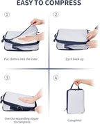 ECOHUB 6 Set Compression Packing Cubes, Lightweight Cruise Ship Vacation Travel Essentials, Durable Travel Accessories for Suitcase Luggage Organizer Bags Set with YKK Zippers Shoe Bag, Dark Blue