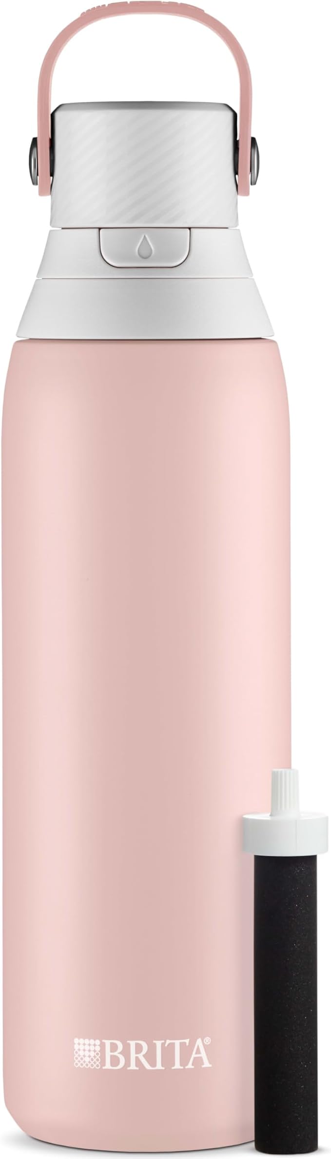 Brita Stainless Steel Premium Filtering Water Bottle, BPA-Free, Reusable, Insulated, Replaces 300 Plastic Water Bottles, Filter Lasts 2 Months or 40 Gallons, Includes 1 Filter, Rose - 20 oz.