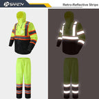 JKSafety Hi-Vis Reflective Safety Rain Jacket and Pants for Men Women Waterproof Rain Gears for Farming Fishing Work HV Rain Suit with Inner Mesh Lining and Pockets (117-Yellow XXL)