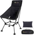 MOON LENCE Oversized Camping Chair with Pillow for Adults, Height Adjustable High-Back Folding Camping Chair with 400 lbs Capacity, Hidden Pillow Pocket for Camping, Hiking, Picnics, Black