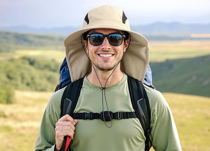 Home Prefer UPF 50+ Sun Hats for Men Women Wide Brim Fishing Hat with Neck Flap UV Protection Sunblock Safari Bucket Hat