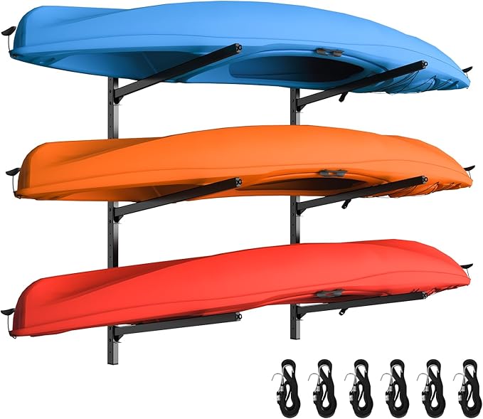 Kayak Storage Rack, Heavy Duty Freestanding Kayak Rack for Garage and Outdoor Storage, Kayak Stand Adjustable for Kayak, Canoe, Surfboard and Paddle Board