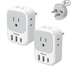 TESSAN Israel Adapter Plug 2 Pack, 7 in 1 US to Israel Power Adapter with 3 USB Ports (1 USB C Port) 4 American Outlets, Type H Travel Adaptor for USA to Jerusalem