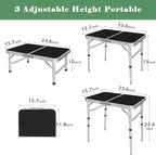 Portable Camping Table, Adjustable Height Aluminum Folding Table, Lightweight & Compact, Outdoor Picnic Table for Camping, Hiking, Beach, BBQ, Travel