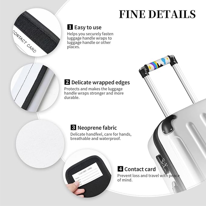 2 Pack Luggage Handle Wrap with Travel Tags - Non-Slip Protective Cover Soft Handle Grips Covers for Suitcase(Rainbow Cloud Cat)