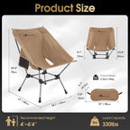 MOON LENCE Portable Camping Chair Plus, Upgraded Comfort & Size, Compact and Lightweight Still, Folding Chair for Backpacking & Hiking, 330Lbs Capacity (Khaki)