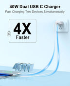 2Pack 40W USB C Charger Block, iGENJUN Dual USB-C Port Power Adapter - Phone Charger with Fast Charging Capability, Type C Wall Charger for iPhone 17/17 Pro Max/16/15, Galaxy, iPad, Tablet - White