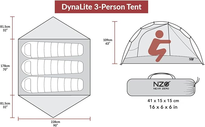 Near Zero 1-3 Person Ultralight Backpacking Tents, up to 2 Doors, 20D Ripstop Waterproof Sealed Nylon, Freestanding, Rainfly, 3 Season, with Lightweight Aluminum Frame. Easy Setup System
