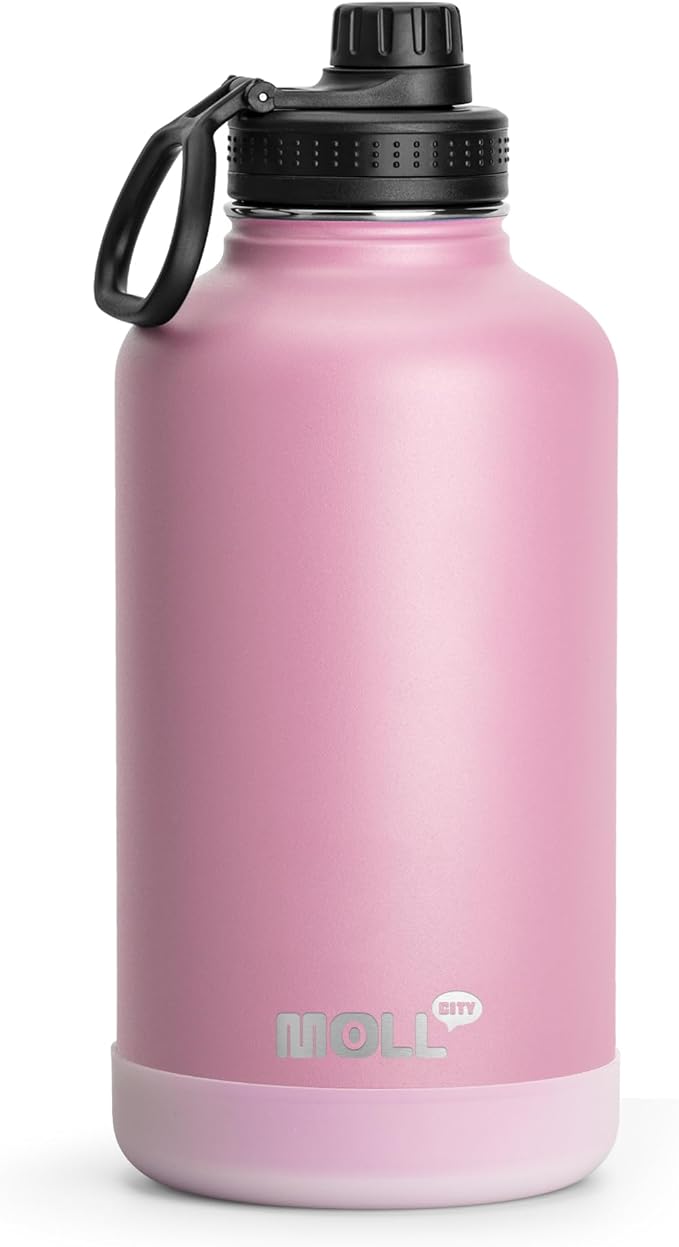 Insulated Water Bottle 64 oz Stainless Steel Vacuum Wide Mouth Sports Water Bottle with Spout Lid-Reusable Metal Travel Water Flask for Men (Purple Pink)
