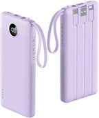 VRURC Portable Charger Power Bank, 10000mAh Travel Essentials Battery Pack, 5 Outputs 2 Inputs Slim Charging Bank Built-in Cables Cords Wires Compatible with iPhone,Samsung,Android-Lavender(1 Pack)