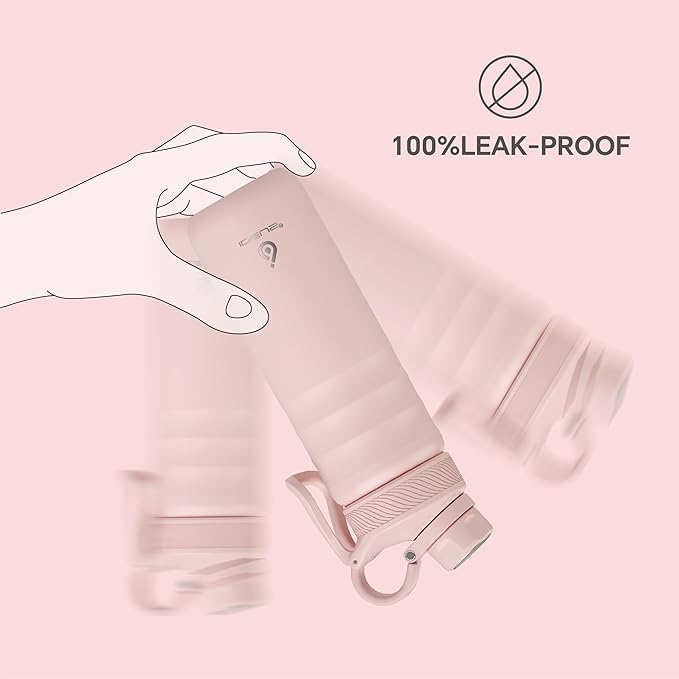 IDEUS Insulated Stainless Steel Water Bottle with 2 Leak-Proof Lids, Thermal Water Flask for Hiking Biking, 24oz, Light Pink