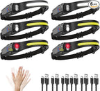Headlamp Rechargeable 6Pack, 230° Wide Beam LED Headlamp, 7Mode Headlamps for Adults, Head Lamp with Motion Sensor, Red Light Head Lamps LED Rechargeable, Head Lights for Forehead Running Camping