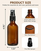 KEYWING 36 Pack Small Amber Glass Spray Bottles for Essential Oils, 2oz Empty Fine Mist Mini Spray Bottles, Refillable Containers for Hair, Travel, Plants, Cleaning, Skin Care