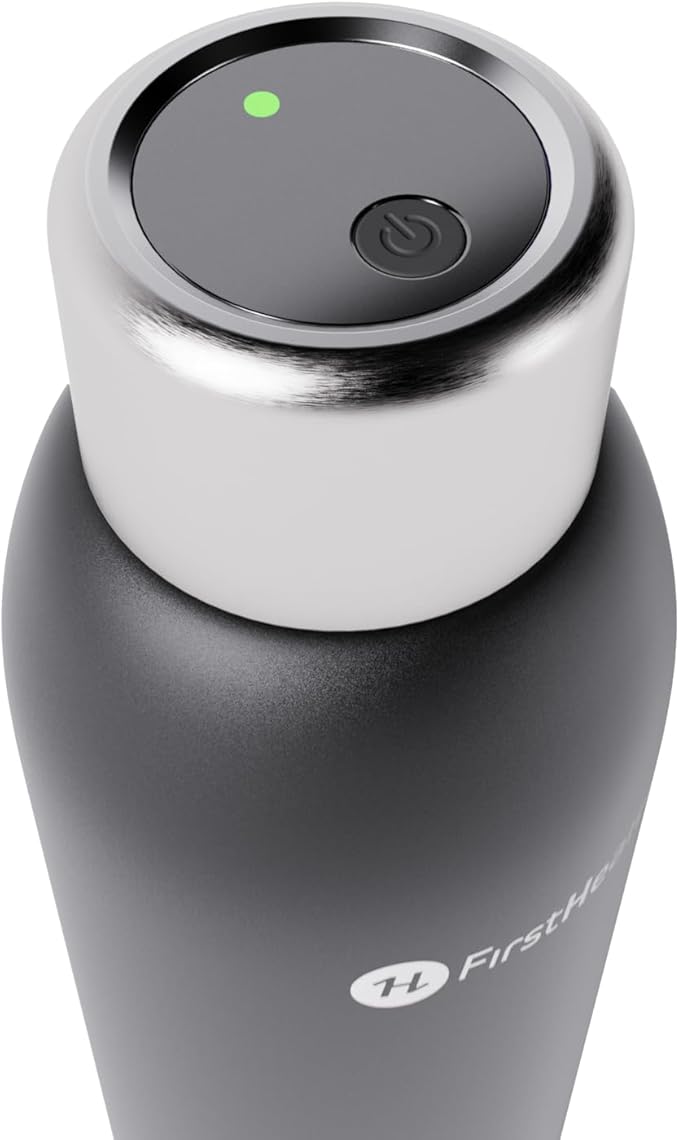 FIRSTHEALTH UV Self Cleaning and Water Purifying Bottle -18 Ounce Insulated Rechargeable Stainless-Steel Tumbler, Reusable, Kills 99.9% of Germs, Bacteria. Keeps Hot for 12-HR or Cold for 24-HR