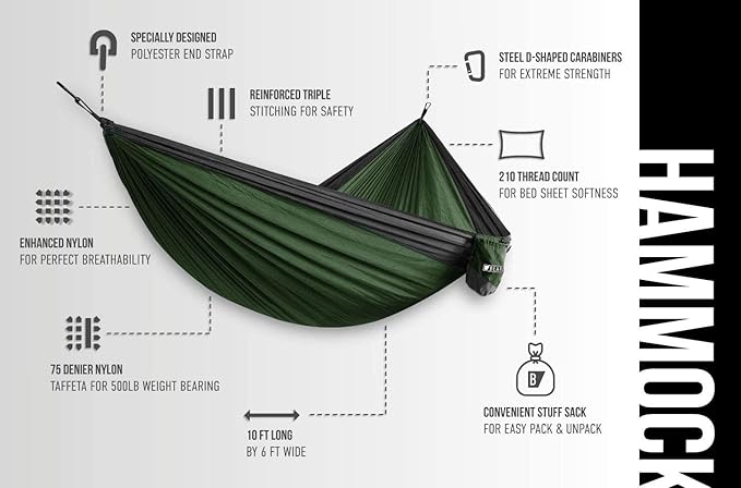 Bear Butt 2 Person Portable Hammock - Backpacking to Camping - Double Hammock for Travel & Outdoor